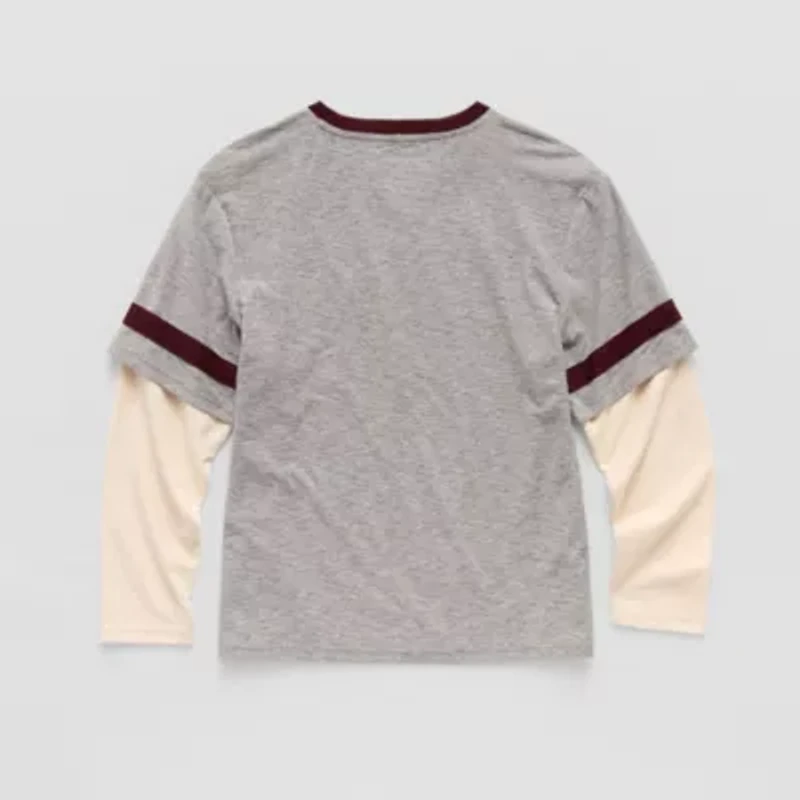 Thereabouts Little & Big Kid Boys V Neck Long Sleeve Regular Fit Graphic T-Shirt