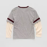 Thereabouts Little & Big Kid Boys V Neck Long Sleeve Regular Fit Graphic T-Shirt