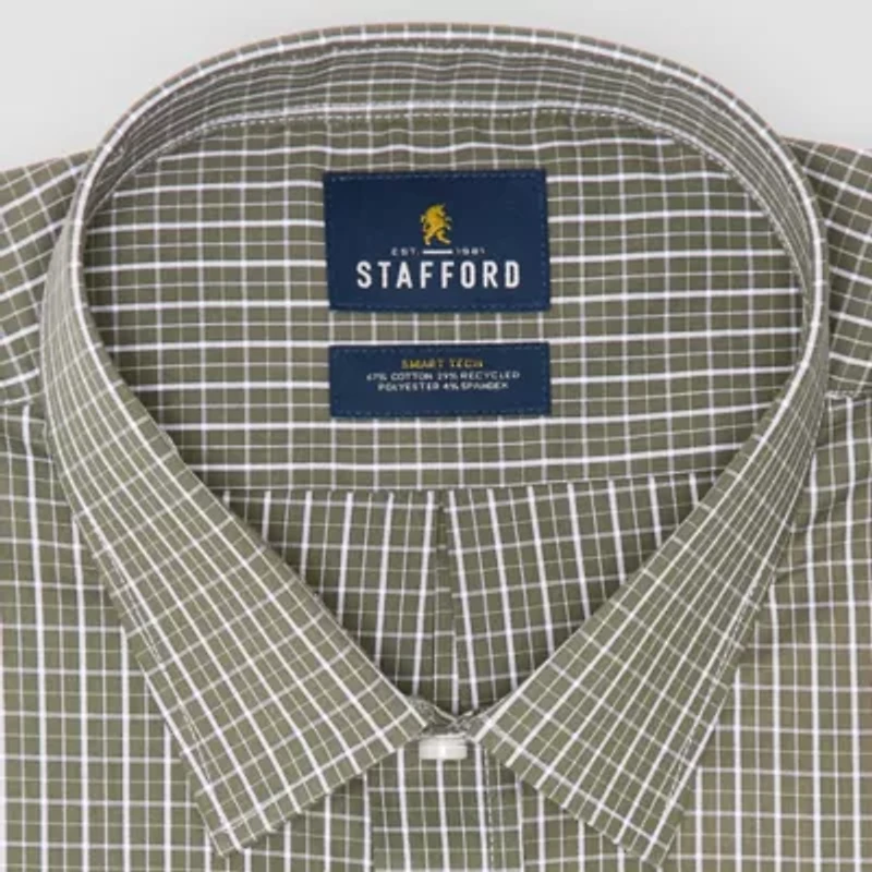 Stafford Smart Tech Big And Tall Mens Regular Fit Stretch Fabric Wrinkle Free Long Sleeve Dress Shirt