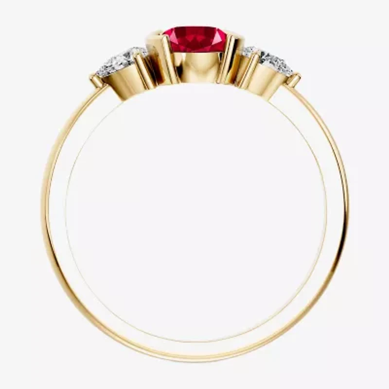 Womens 1/5 CT. Genuine Red Ruby 10K Gold Oval 3-Stone Cocktail Ring