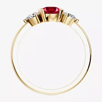 Womens 1/5 CT. Genuine Red Ruby 10K Gold Oval 3-Stone Cocktail Ring