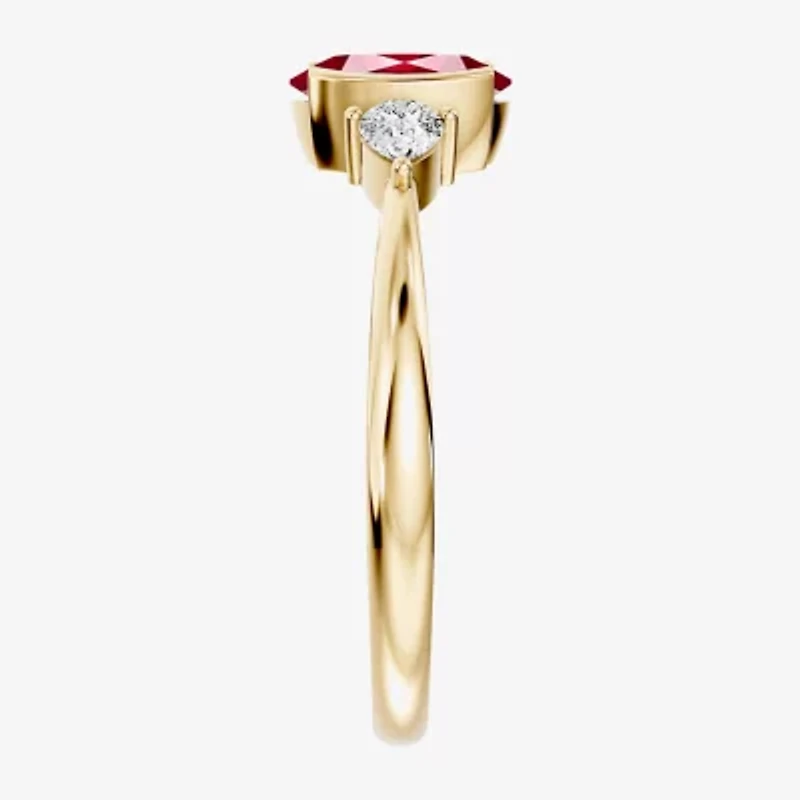 Womens 1/5 CT. Genuine Red Ruby 10K Gold Oval 3-Stone Cocktail Ring