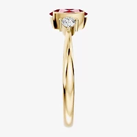 Womens 1/5 CT. Genuine Red Ruby 10K Gold Oval 3-Stone Cocktail Ring