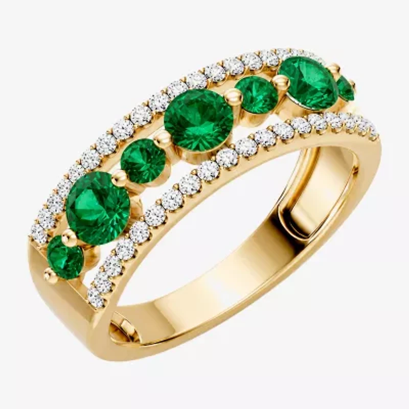 Womens 1/2 CT. T.W. Genuine Green Emerald 10K Gold Round Band