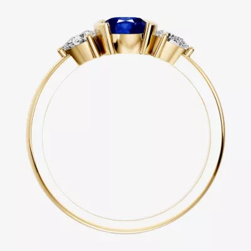 Womens 1/5 CT. Genuine Blue Sapphire 10K Gold Oval 3-Stone Cocktail Ring