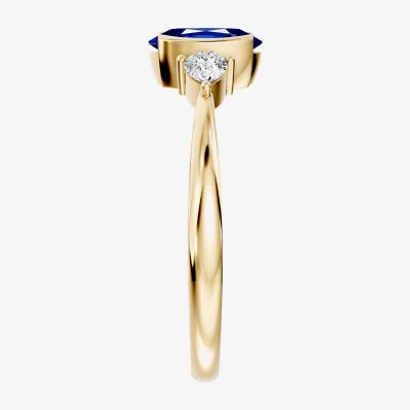 Womens 1/5 CT. Genuine Blue Sapphire 10K Gold Oval 3-Stone Cocktail Ring