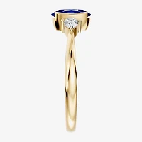Womens 1/5 CT. Genuine Blue Sapphire 10K Gold Oval 3-Stone Cocktail Ring