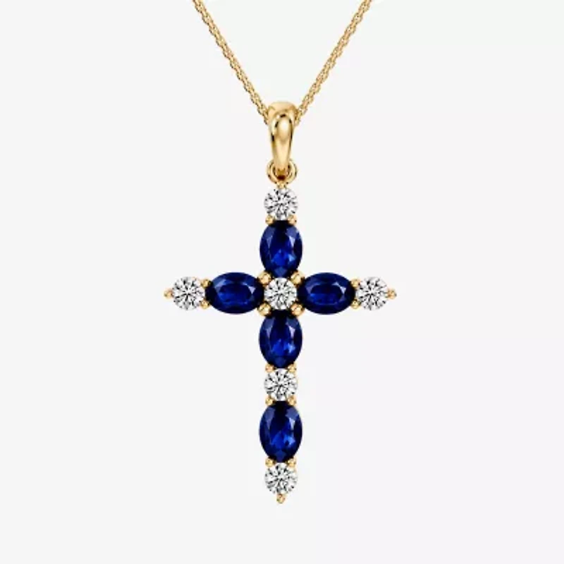 Cross Womens 1/4 CT. T.W. Genuine Blue Sapphire 10K Gold Cross 18 Inch Pendant Necklace