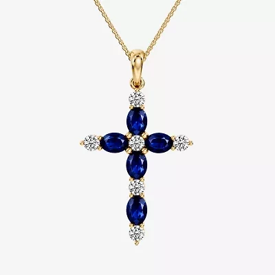 Cross Womens 1/4 CT. T.W. Genuine Blue Sapphire 10K Gold Cross 18 Inch Pendant Necklace