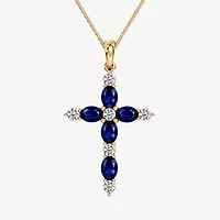 Cross Womens 1/4 CT. T.W. Genuine Blue Sapphire 10K Gold Cross 18 Inch Pendant Necklace