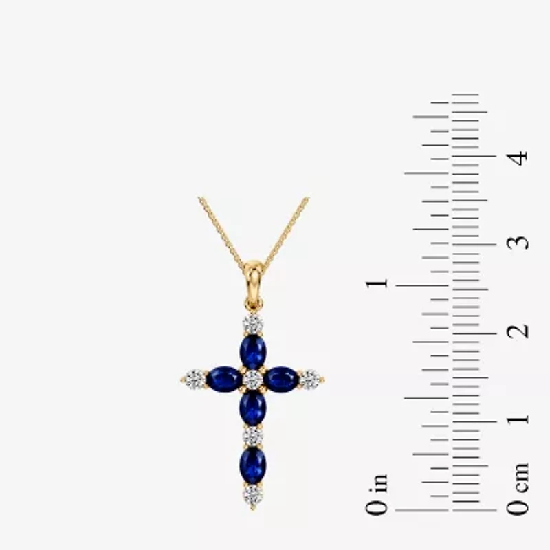 Cross Womens 1/4 CT. T.W. Genuine Blue Sapphire 10K Gold Cross 18 Inch Pendant Necklace