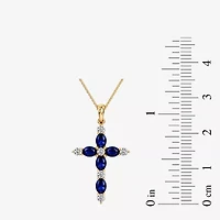 Cross Womens 1/4 CT. T.W. Genuine Blue Sapphire 10K Gold Cross 18 Inch Pendant Necklace