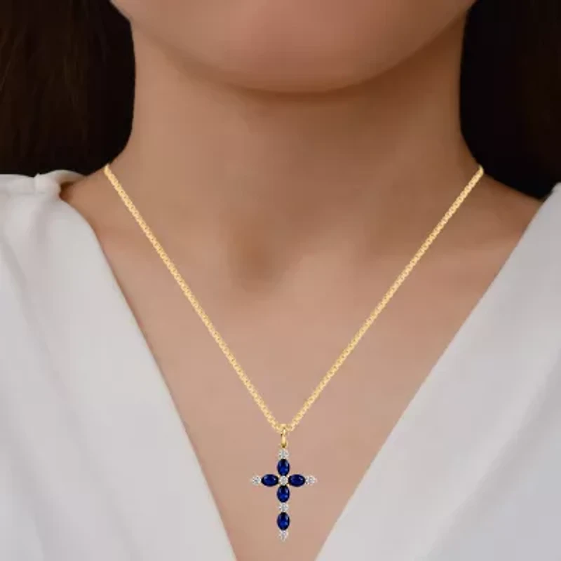 Cross Womens 1/4 CT. T.W. Genuine Blue Sapphire 10K Gold Cross 18 Inch Pendant Necklace