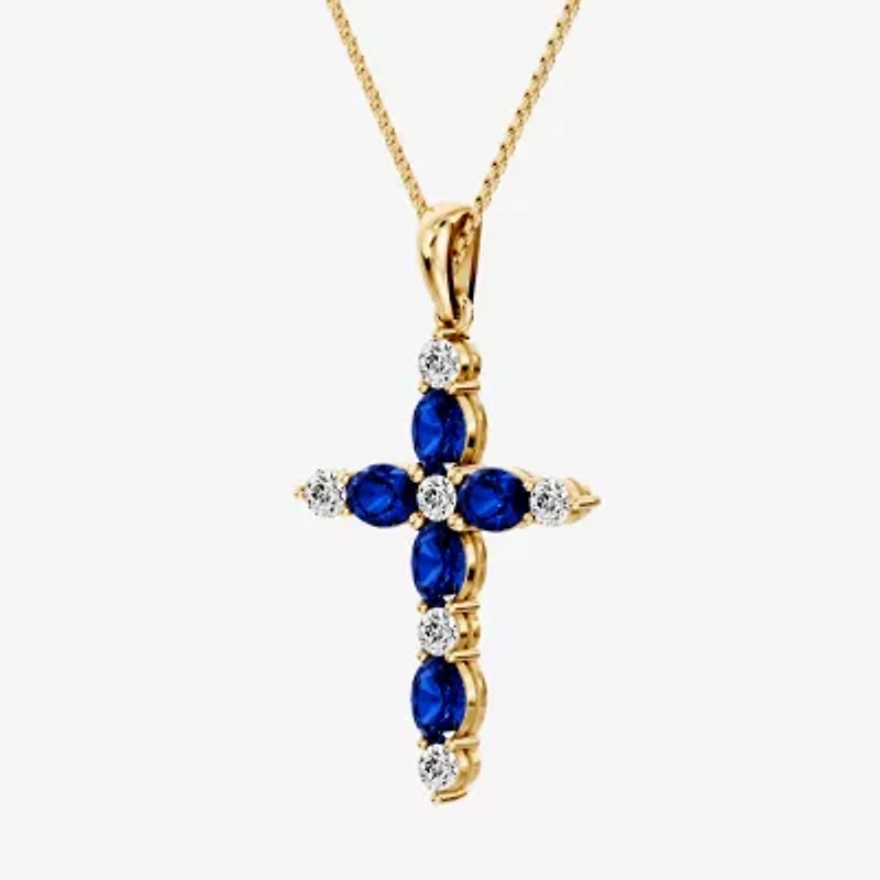 Cross Womens 1/4 CT. T.W. Genuine Blue Sapphire 10K Gold Cross 18 Inch Pendant Necklace