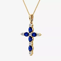 Cross Womens 1/4 CT. T.W. Genuine Blue Sapphire 10K Gold Cross 18 Inch Pendant Necklace