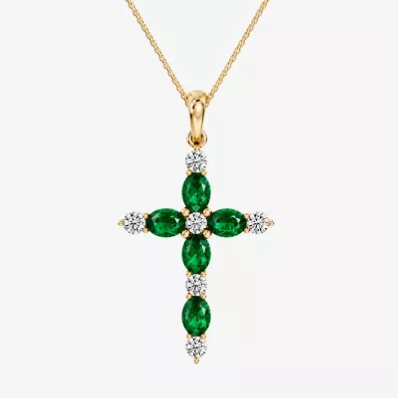 Cross Womens 1/4 CT. T.W. Genuine Green Emerald 10K Gold Cross 18 Inch Pendant Necklace