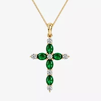 Cross Womens 1/4 CT. T.W. Genuine Green Emerald 10K Gold Cross 18 Inch Pendant Necklace
