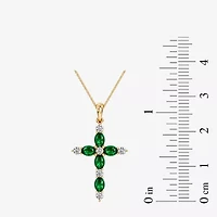 Cross Womens 1/4 CT. T.W. Genuine Green Emerald 10K Gold Cross 18 Inch Pendant Necklace