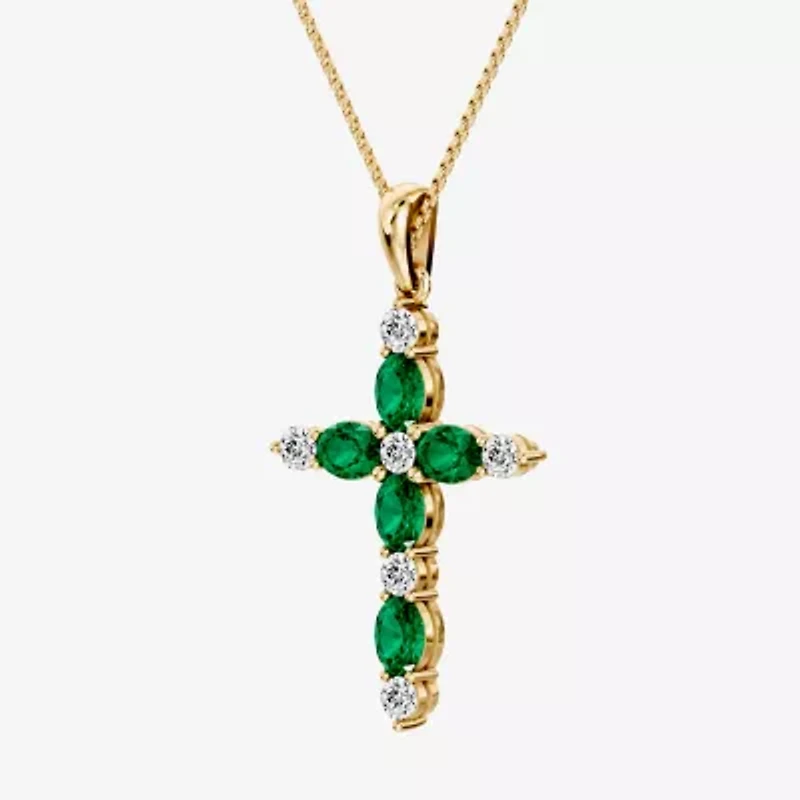 Cross Womens 1/4 CT. T.W. Genuine Green Emerald 10K Gold Cross 18 Inch Pendant Necklace