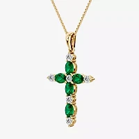 Cross Womens 1/4 CT. T.W. Genuine Green Emerald 10K Gold Cross 18 Inch Pendant Necklace
