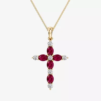 Cross Womens 1/4 CT. T.W. Genuine Red Ruby 10K Gold Cross 18 Inch Pendant Necklace