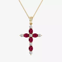 Cross Womens 1/4 CT. T.W. Genuine Red Ruby 10K Gold Cross 18 Inch Pendant Necklace