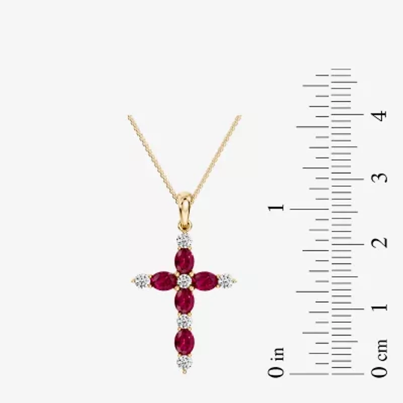 Cross Womens 1/4 CT. T.W. Genuine Red Ruby 10K Gold Cross 18 Inch Pendant Necklace