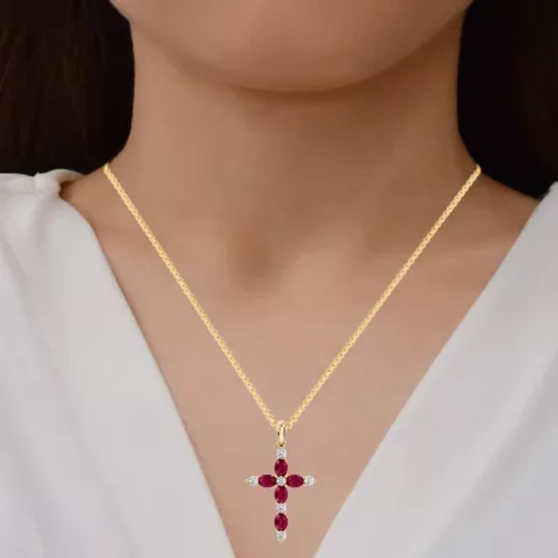 Cross Womens 1/4 CT. T.W. Genuine Red Ruby 10K Gold Cross 18 Inch Pendant Necklace