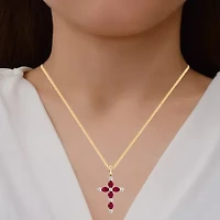 Cross Womens 1/4 CT. T.W. Genuine Red Ruby 10K Gold Cross 18 Inch Pendant Necklace