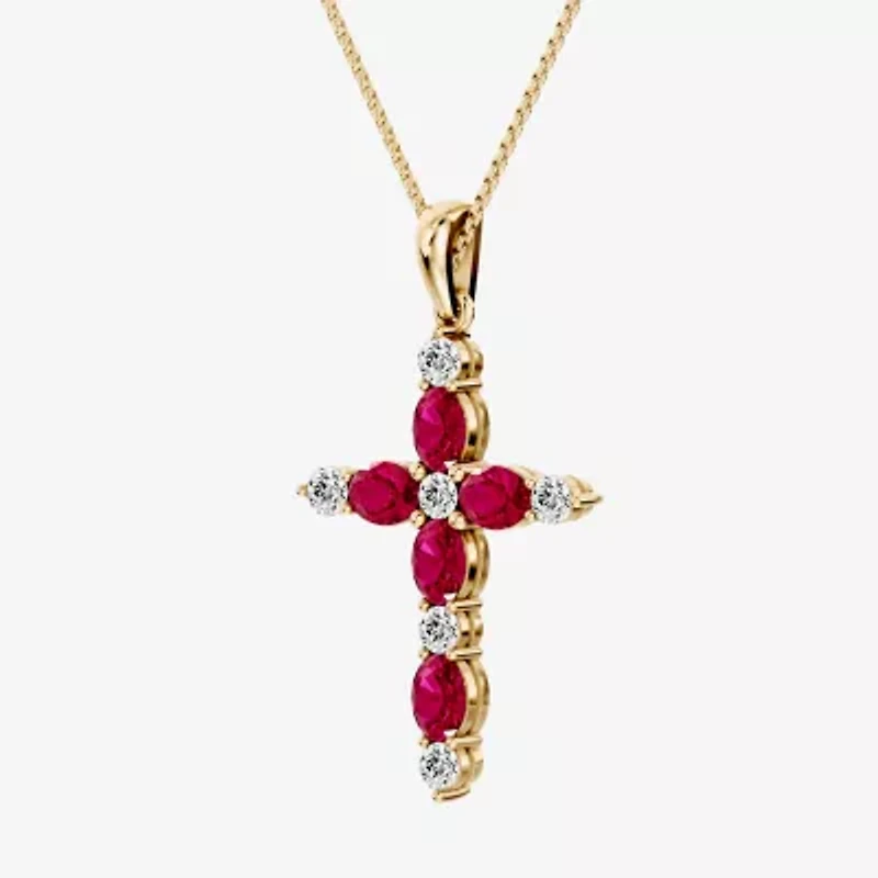 Cross Womens 1/4 CT. T.W. Genuine Red Ruby 10K Gold Cross 18 Inch Pendant Necklace