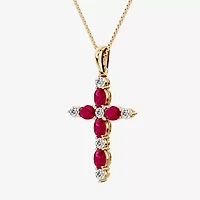 Cross Womens 1/4 CT. T.W. Genuine Red Ruby 10K Gold Cross 18 Inch Pendant Necklace