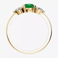 Womens 1/5 CT. Genuine Green Emerald 10K Gold Oval 3-Stone Cocktail Ring