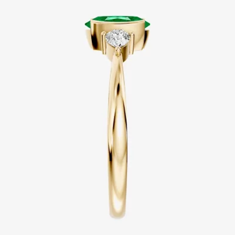Womens 1/5 CT. Genuine Green Emerald 10K Gold Oval 3-Stone Cocktail Ring
