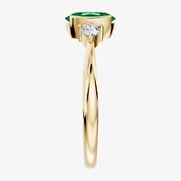 Womens 1/5 CT. Genuine Green Emerald 10K Gold Oval 3-Stone Cocktail Ring