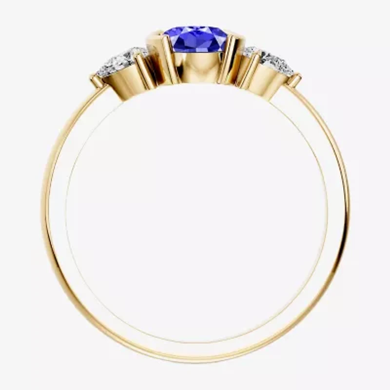Womens 1/5 CT. Genuine Blue Tanzanite 10K Gold Oval 3-Stone Cocktail Ring