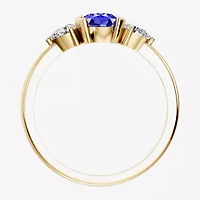 Womens 1/5 CT. Genuine Blue Tanzanite 10K Gold Oval 3-Stone Cocktail Ring
