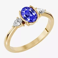 Womens 1/5 CT. Genuine Blue Tanzanite 10K Gold Oval 3-Stone Cocktail Ring