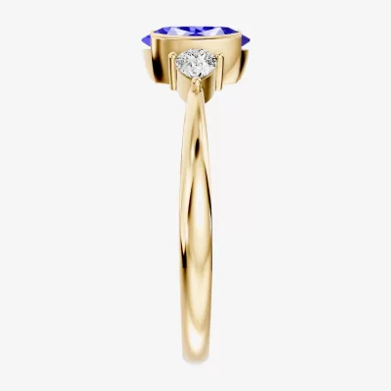Womens 1/5 CT. Genuine Blue Tanzanite 10K Gold Oval 3-Stone Cocktail Ring