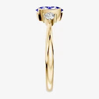 Womens 1/5 CT. Genuine Blue Tanzanite 10K Gold Oval 3-Stone Cocktail Ring