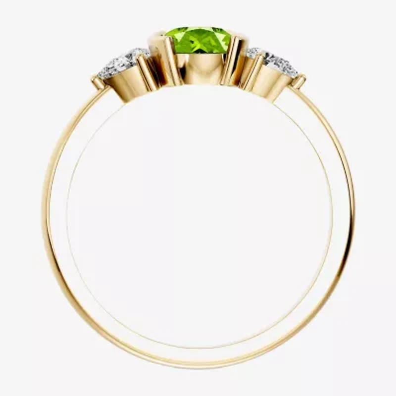 Womens 1/5 CT. Genuine Green Peridot 10K Gold Oval 3-Stone Cocktail Ring