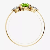 Womens 1/5 CT. Genuine Green Peridot 10K Gold Oval 3-Stone Cocktail Ring