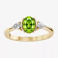 Womens 1/5 CT. Genuine Green Peridot 10K Gold Oval 3-Stone Cocktail Ring