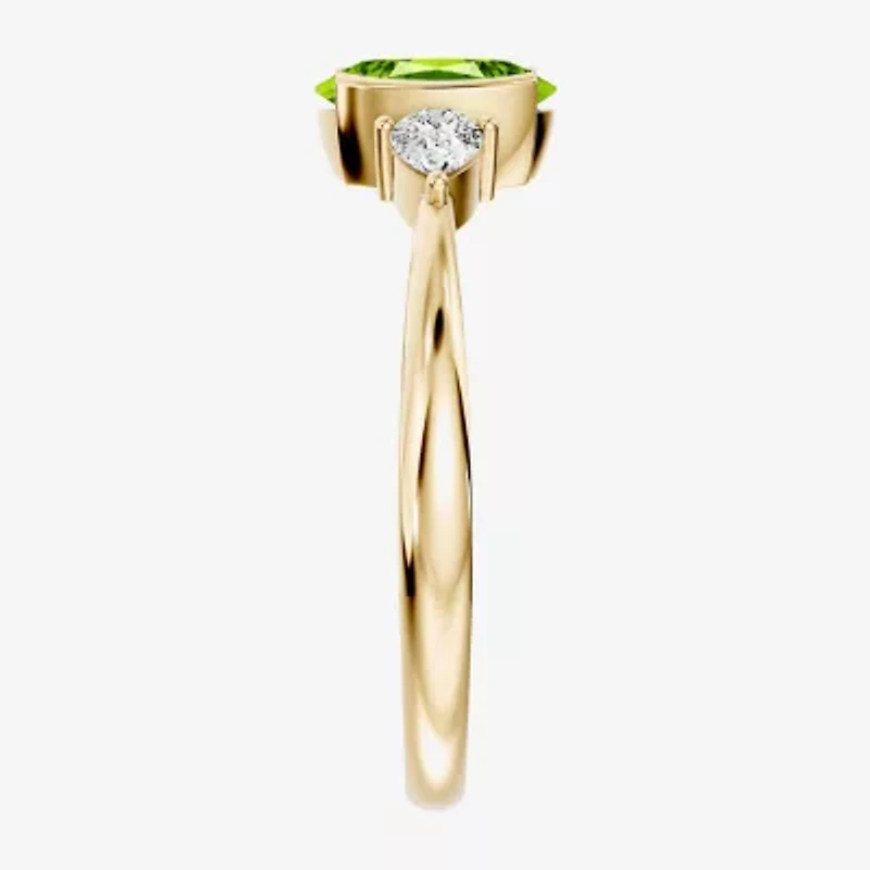 Womens 1/5 CT. Genuine Green Peridot 10K Gold Oval 3-Stone Cocktail Ring