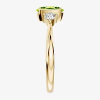 Womens 1/5 CT. Genuine Green Peridot 10K Gold Oval 3-Stone Cocktail Ring