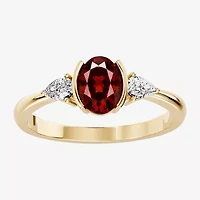Womens 1/5 CT. Genuine Red Garnet 10K Gold Oval 3-Stone Cocktail Ring