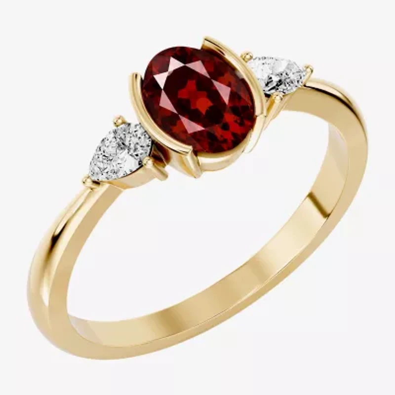 Womens 1/5 CT. Genuine Red Garnet 10K Gold Oval 3-Stone Cocktail Ring