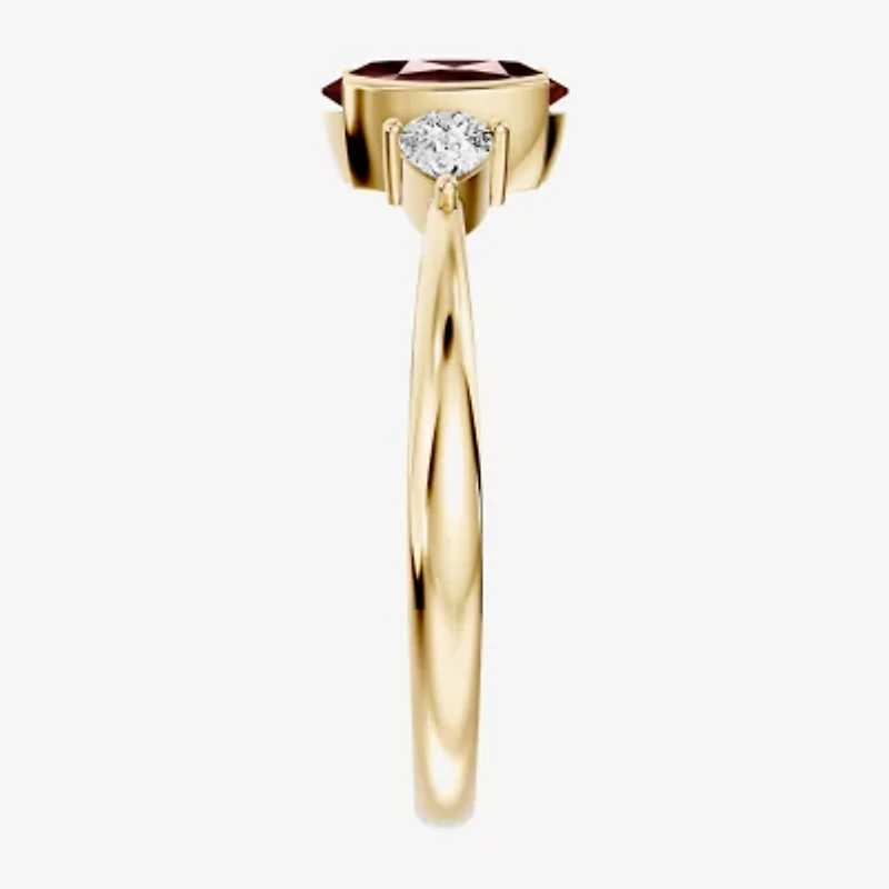 Womens 1/5 CT. Genuine Red Garnet 10K Gold Oval 3-Stone Cocktail Ring