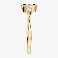 Womens 1/5 CT. Genuine Red Garnet 10K Gold Oval 3-Stone Cocktail Ring