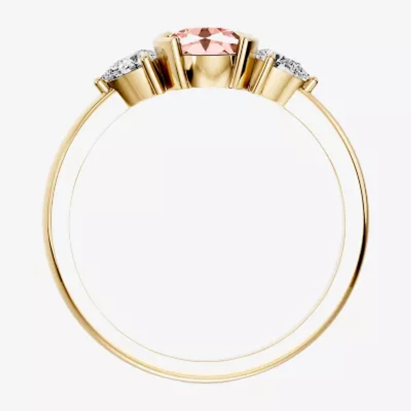 Womens 1/5 CT. Genuine Pink Morganite 10K Gold Oval 3-Stone Cocktail Ring