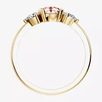 Womens 1/5 CT. Genuine Pink Morganite 10K Gold Oval 3-Stone Cocktail Ring